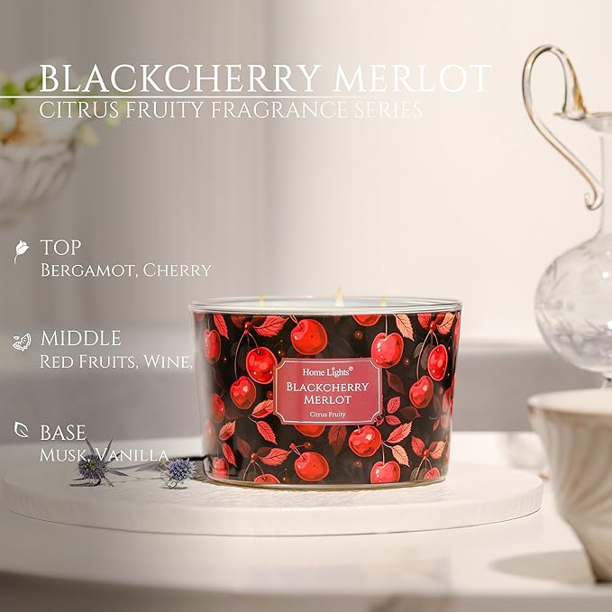 HomeLights Soy Wax Candles for Home Scented, 4-Wick Candles in Blackcherry Merlot Scented, Aromatherapy Candles Gift for Parties, Relaxing, Eclectic Mixed Styles, 18oz