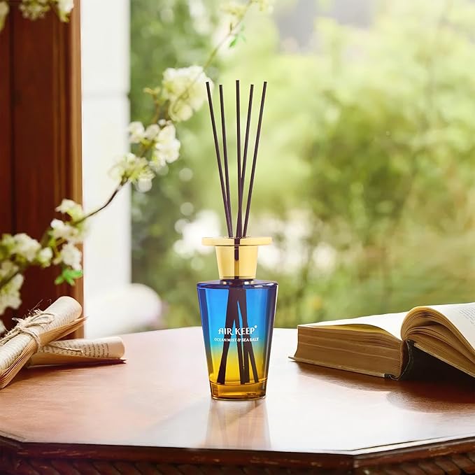 Airkeep Reed Diffuser Set 5.07 fl oz, Ocean Mist & Sea Salt Scent Diffuser with Sticks, Home Fragrance Oil for Bedroom, Bathroom, Office Decor