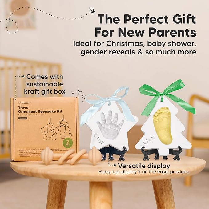 Baby Hand and Footprint Kit - Personalized Newborn Footprint Ornament, Clay Handprint Keepsake, Easy DIY Dog Paw Print Kit, Baby Shower Gifts for Boys, Girls, New Mom Gifts (Christmas)