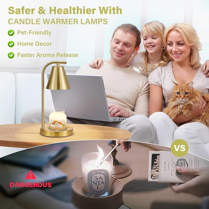 Gold Candle Warmer Lamp with Timer, Electric Candle Lamp for Scented Wax with 2 Bulbs, House Warming Gift for New Home & Gifts for Women