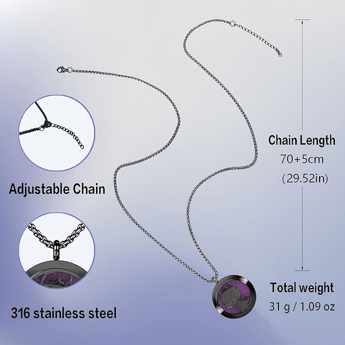 Aromatherapy Diffuser Necklace-Dinosaur Essential Oil Necklace,Aromatherapy Diffuser Pendant for Men and Women,Portable,Suitable for Yoga,Meditation,Travel,Stress Relief Gift(Black30mm)