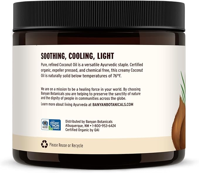 Banyan Botanicals Coconut Oil – Expeller Pressed Organic Coconut Oil – Massage Oil for Naturally Hydrated Skin and Hair – 14.5 oz – Refined, Non GMO, Sustainably Sourced