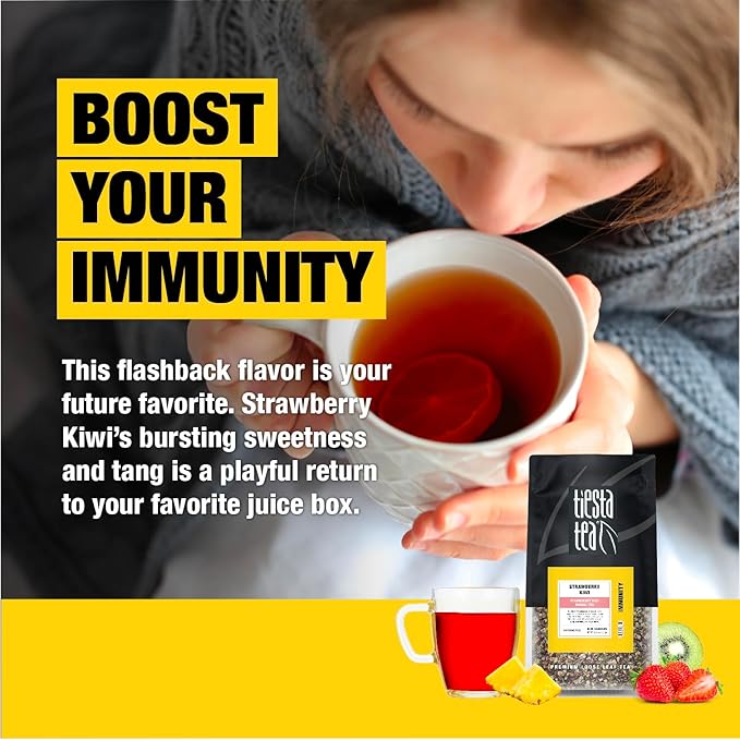 Tiesta Tea - Strawberry Kiwi Herbal Tea, Loose Leaf, Strawberry Hibiscus Kiwi Fruit Tea, Premium Caffeine-Free Herbal Blend, Make Hot or Iced & Up to 200 Cups, 16 oz Resealable Bulk Pouch