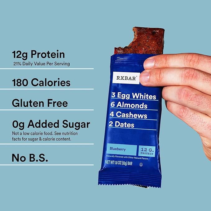 RXBAR Protein Bars, Protein Snack, Snack Bars, Blueberry, 18.3oz Box (10 Count)