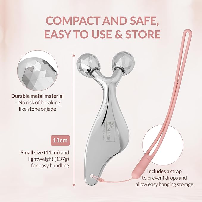 2-in-1 Face Roller and Gua Sha Tool with Strap and Gift Pouch for Face Neck and Eye for Puffy Eyes – Cooling Facial Massager for Jawline Sculpting and Self Care