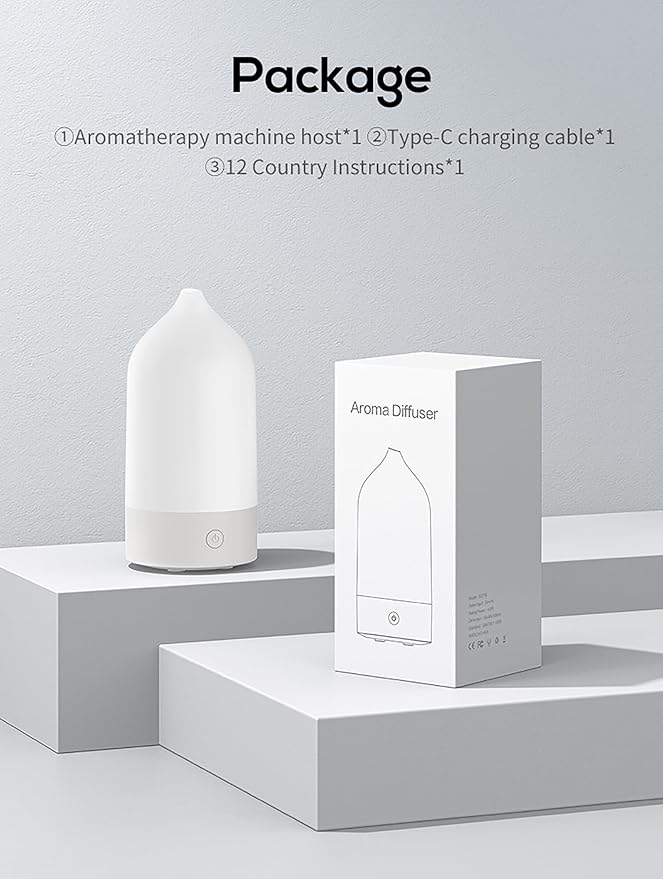 120ML ABS Light & Minimalist Essential Oil Diffuser, Ultrasonic Aromatherapy & Humidifier with 7-Color LED Lights, Whisper Quiet Auto Shut-Off Scent for Home, Office, Yoga