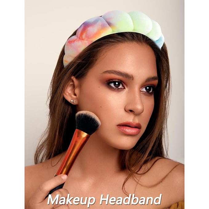 VELSCRUN Spa Headband, Makeup Face Wash Skincare Headbands, 5 Pcs Deep Colorful Sponge Bow Tie Get Ready HairBand Facial Wristband Hair Clips Set, Stuff for Teen Girls Women Trendy Hair Accessories