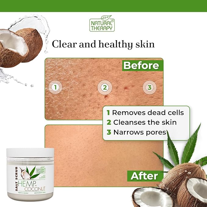 Natural Therapy Hemp & Coconut Salt Scrub – Exfoliating Body Scrub for Women – Moisturizing and Nourishing Skin – with Pure Oils and Dead Sea Minerals (23.28 Oz)