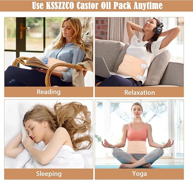 7 Pcs Castor Oil Pack Wrap with Flannel Cloth, Organic Cotton Castor Oil Pack Kit for Knee Wasit Breast and Neck, Castor Oil Compress Pads with Adjustable Elastic Straps (Oil Not Included)