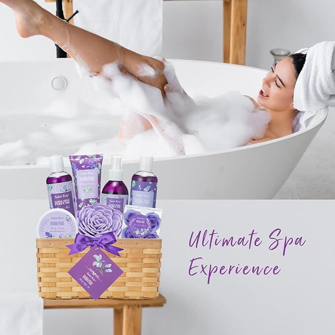 Bath & Shower Spa Basket Gift Set, Perfume Scent spa kit for women w/ Shower Gel, Bubble Bath,Lotions, Bath and Body Christmas Gifts for Women, Self Care Gifts Basket for Her, Birthday Gifts