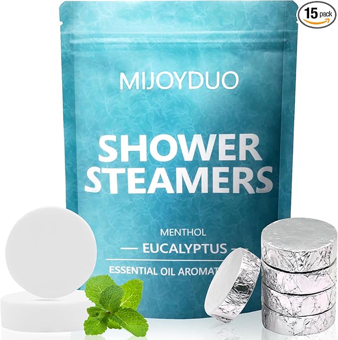 Shower Steamers Aromatherapy, 15 Pack Eucalyptus & Mint Shower Bombs with Natural Essential Oils, Spa Shower Tablets, Relaxation & Self Care Gifts for Women, Stress Relief, Nasal Relief