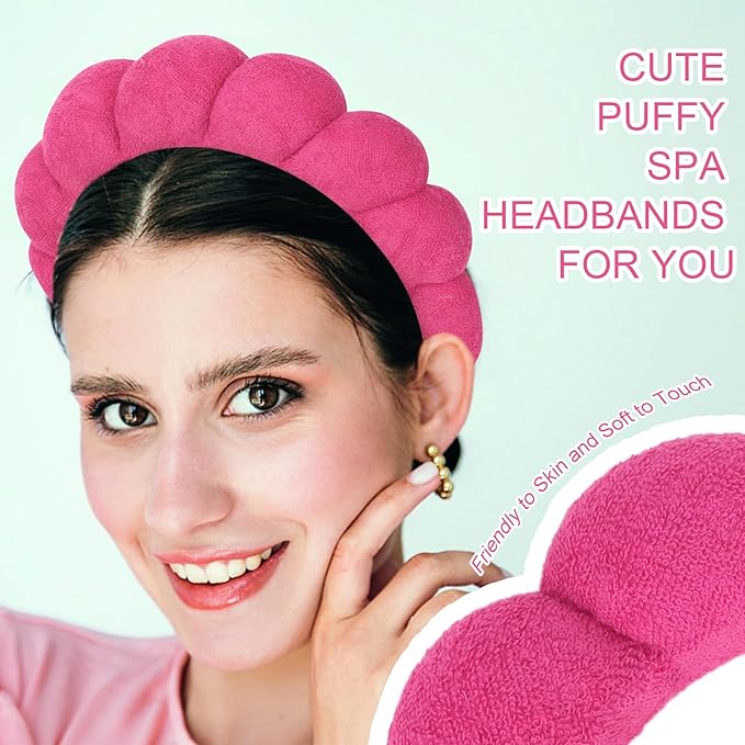 3 Pack Spa Headbands - Terry Cloth Puffy Hair Bands for Skincare, Makeup Removal, and Facial Cleansing