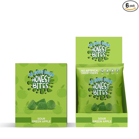 Honest Bites Low Sugar Sour Gummy Candy, Sour Green Apple Flavor - Low Calorie, Keto Friendly, Low Sugar Snack for Diabetics, Zero Carb - 6 Pack