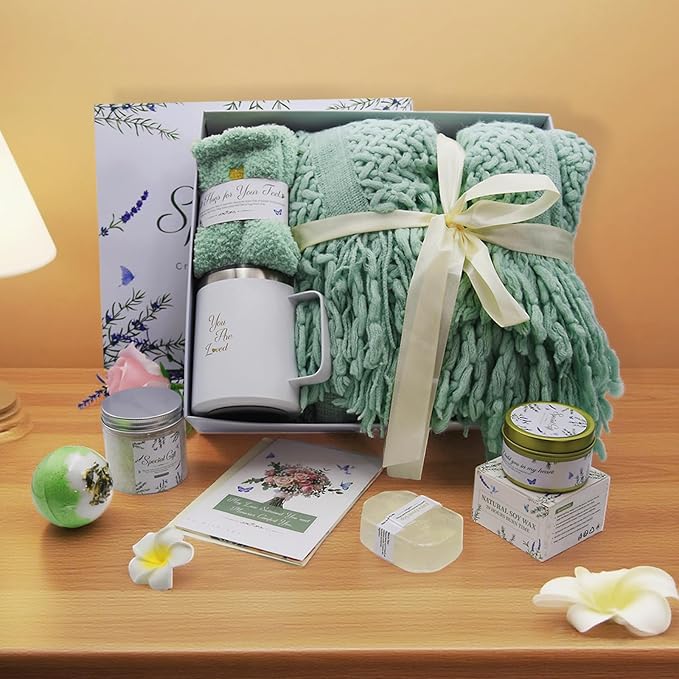 Self Care Gift Basket for Women.Spa Gift Set w Tassel Blanket.Birthday,Get Well Soon,Mother’s Day, Sympathy,Thinking of You Care Package,Relaxation Gifts for Mom,Wife,Grandma,Friend,Her.
