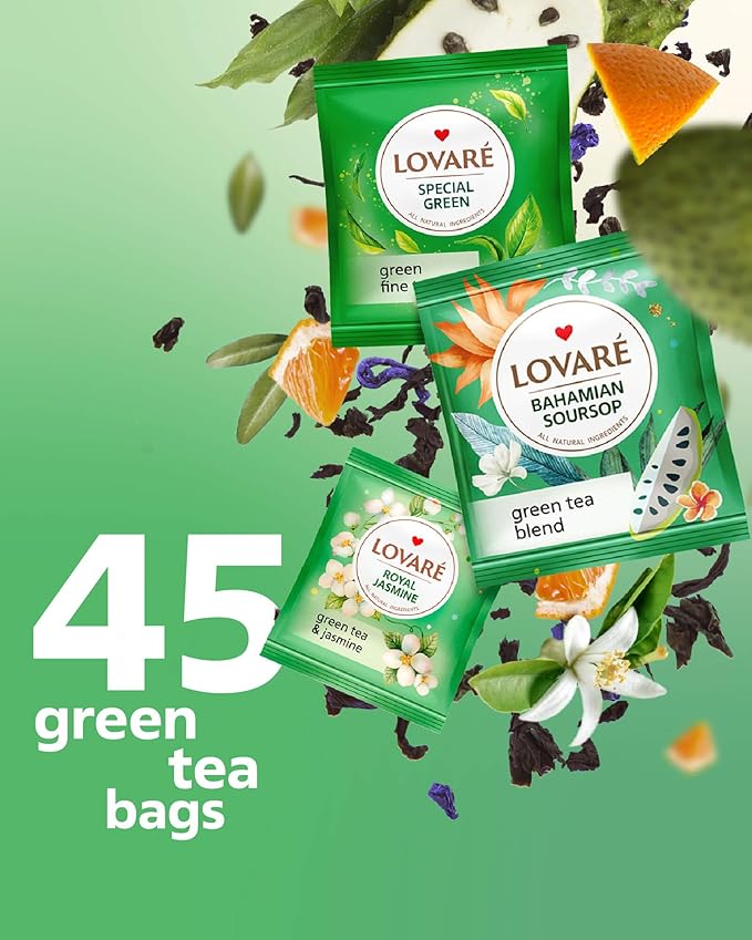 Lovare Black and Green Tea Bags Variety Pack - Made in Ukraine Tea Sampler - Individually Wrapped 90 Assorted Tea Bags - Gift Box For Tea Lovers (PRIME TEA SET)