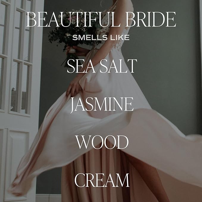Sweet Water Decor, Beautiful Bride Candle - Sea Salt, Jasmine, Cream, and Wood Scented Soy Wax Candle for Home - Engagement and Wedding Gift - 9oz Clear Jar, 40 Hour Burn Time, Made in The USA