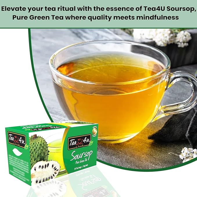 Tea4U Soursop Green Tea - Smooth Blend of Soursop Flavor - Hand Picked Leaves - Keeps You Hydrated with Refreshing Aroma - 25 Teabags