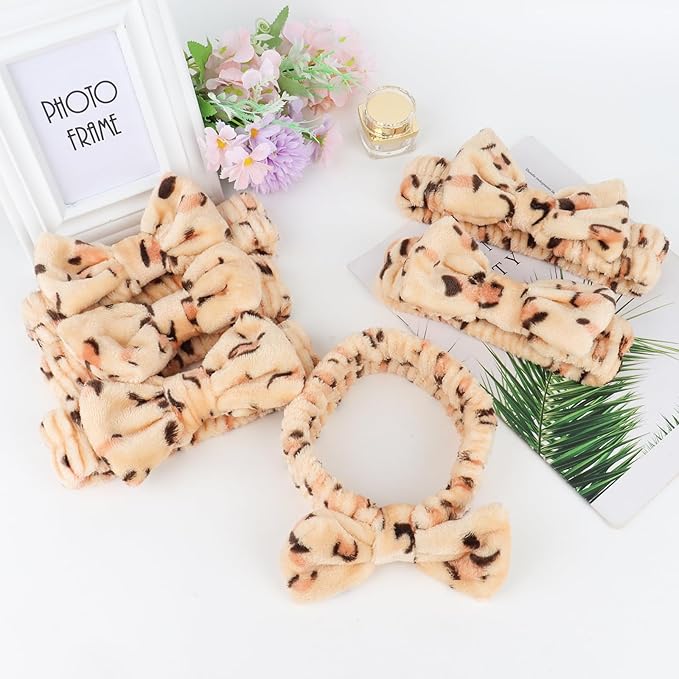 Casoty 6 Pcs Spa Headband, Hair Band for Washing Face, Cheetah Makeup Headband, Skincare Headbands, Soft Fleece Hairband for Face Washing Yoga