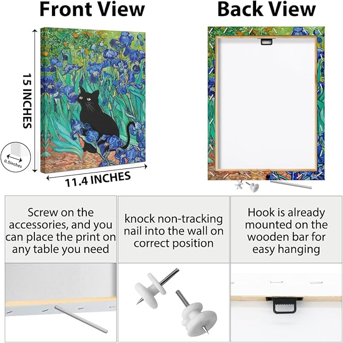 HZMLYDJ Garden Flowers Cat Aesthetic Design Posters Vintage Canvas Wall Art Cute Garden Cat Wall Art for Room Bedroom Living Room Bathroom Decor, Trendy Paintings Aesthetic Cats Lovers Decoration