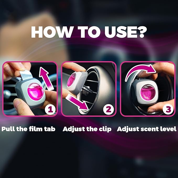 Air Jungles Flora Bliss Scent Car Air Freshener Clip, 6 Vent Clips, 4ml Each, Long Lasting Air Freshener, Up to 180 Days Car Refresher Odor Eliminator