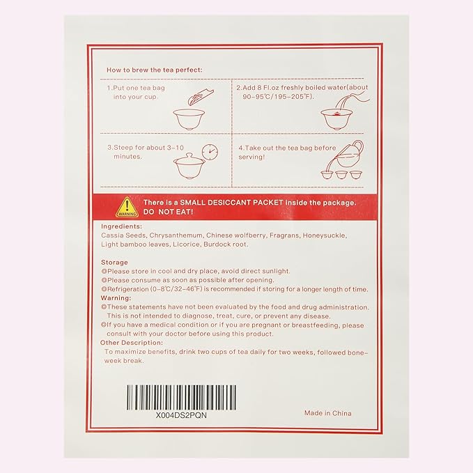 Liver Detox Tea,Chrysanthemum Cassia Seeds Tea Bags(160g, 8gX20Bags), Honeysuckle, Chinese wolf-berry, Sweet-scented Osmanthus, Burdock Root Combination of Floral Tea 菊花决明子茶包