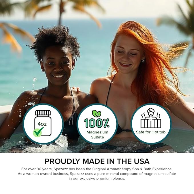 Spazazz Hot Tub Aromatherapy Destination Collection Bath Salt Crystals Four- 4oz Pack - Aloha Paradise, Big Apple, City of Love, Cherry Blossom - Bath Salts Perfect for Hot Tubs, Baths, and Foot Soaks