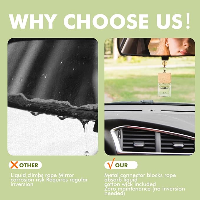 Car Air Freshener Diffuser 2 Pack, Leather Hanging Fragrance Oil Diffuser, Gift for Men and Women