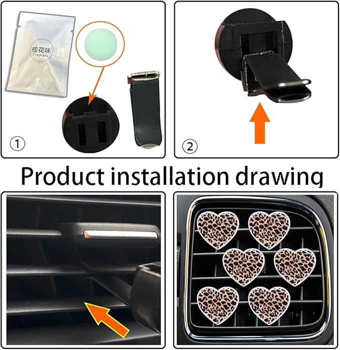 6Pcs Leopard Heart Car Air Freshener Clips - Fashion Animal Print Vent Decor Accessories, Long-Lasting Scent Diffusers for Women Girls, Cute Auto Interior Charms