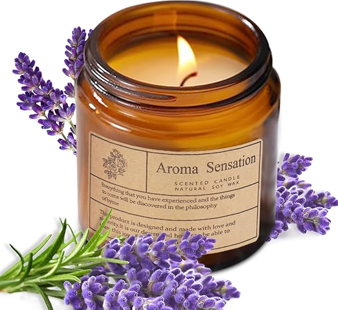 Organic Lavender Candles - Non Toxic Soy Candles for Home, Stress Relief & Meditation (7oz)