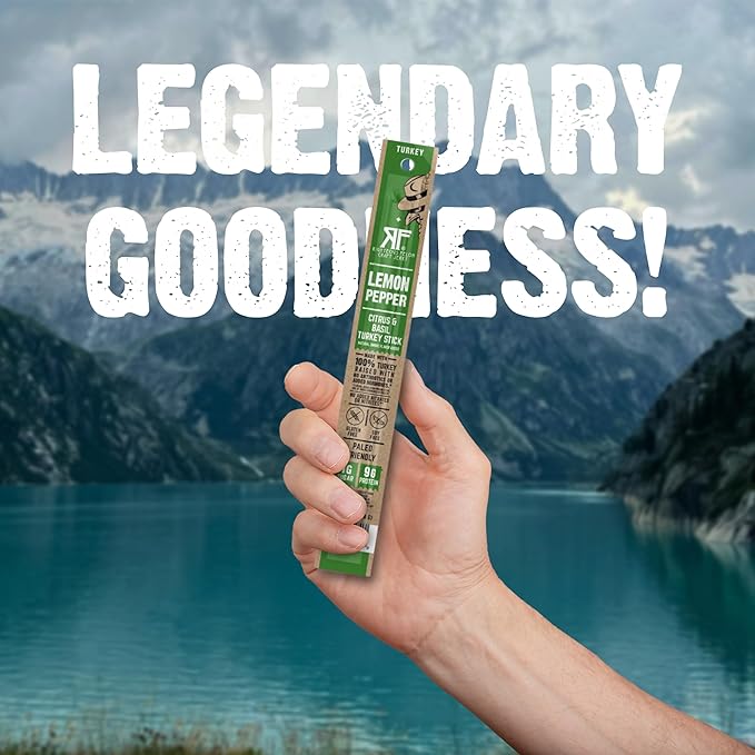 Righteous Felon Meat Sticks | 100% Turkey Sticks | Gluten Free & Keto Meat Sticks | Low Sugar & High Protein Turkey Sticks | Healthy Snack for Adults | Jerky Gifts for Men | Lemon Pepper, 24 Pack