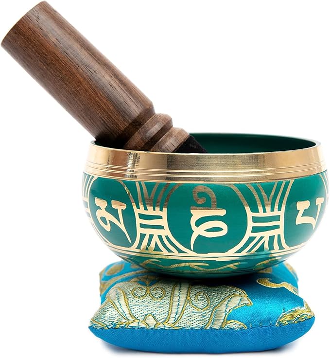 Tibetan Singing Bowl Set - Authentic Handcrafted Mindfulness Meditation Holistic Sound 7 Chakra Healing by Himalayan Bazaar (Turquoise)