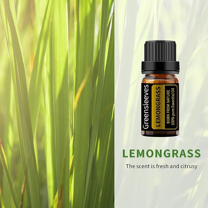 GREENSLEEVES Vetiver and Lemongrass Essential Oil Set, 2 x 10ml Pure Plant-Based Fragrance Oil for Aromatherapy, Essential Oils for Diffuser, Massage, Bath Bomb, Scented Candle Soap Making