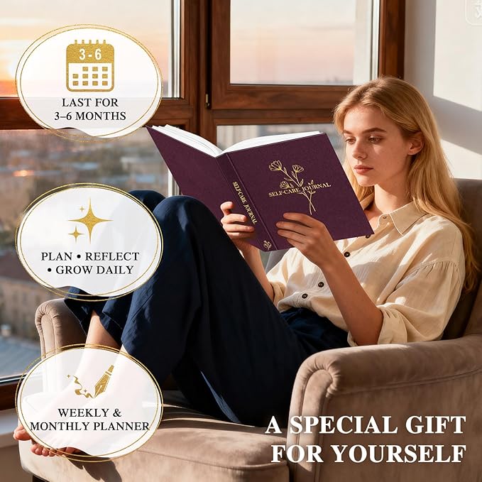 Lanpn Self Care Journal for Women, Self Love Guided Journals with Prompts, Daily Reflection Wellness & Gratitude Planner, 5 Minute Mental Health Notebook, Mindfulness Mood Log, 240 Pages, Purple