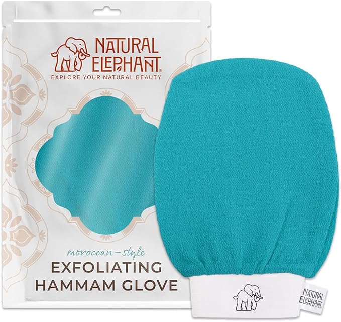 Natural Elephant Exfoliating Hammam Glove | Authentic Moroccan Kessa Body Scrub Mitt for Spa-Quality Skin Renewal | Teal Waves Single