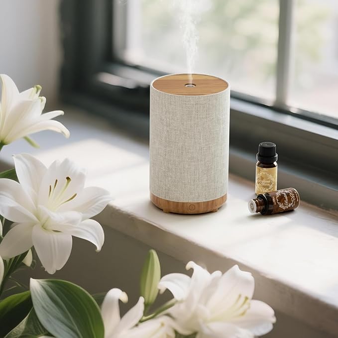 Essential Oil Diffuser with Fabric Cover, SNOWSEN 120ml Aromatherapy Diffuser with 8 LED Color Changing Lights & Night Lamp, Auto Off Function, Cool Mist Humidifier for Essential Oils for Home