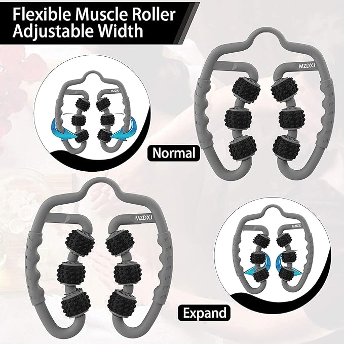 Cellulite Massage Tool Muscle Roller - Deep Fascia Massager & Dimpled Skin Remover for Legs, Thighs & Buttocks - Anti-Cellulite Roller, Smooth Skin, Pain Reliefs (Grey Black-6Wheel)