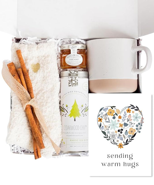 UnboxMe Tea Gift Basket Care Package for Women - Self Care Box with Cozy Socks, Mug, Chai Tea, Honey & Cinnamon, Get Well Soon, Thinking of You