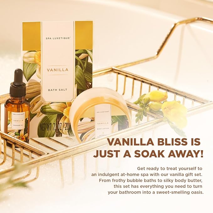 Spa Luxetique Gift Baskets for Women,15 Pcs Vanilla Spa Gifts for Women, Women's Gifts with Bubble Bath, Bath Salt, Bath Bombs, Christmas Spa Baskets