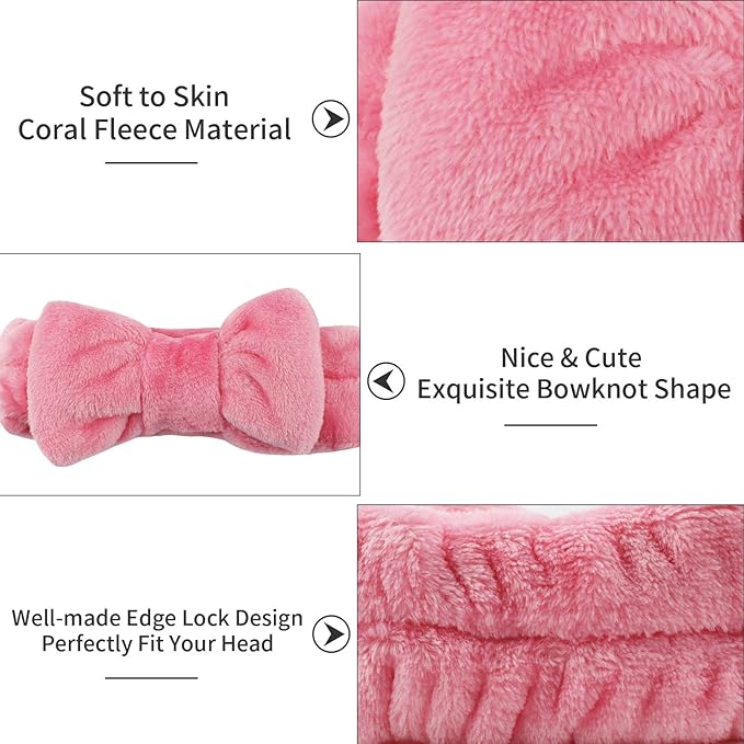 Casoty 6 Pieces Bow Hair Band Spa Headband for Washing Face Terry Cloth Makeup Headband for Face Washing Shower Skin Care Yoga Spa Party Supplies for Women Girls