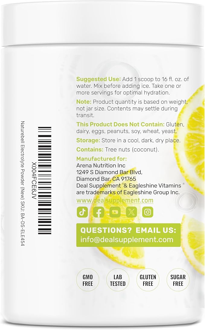 Electrolytes Powder, 1lb (69 Servings) – No Sugar, Lemon Lime – Hydration Supplement Drink Mix – High Potassium 1,000mg Per Serving, Manganese & Magnesium – Natural Hydration & Energy – Keto Friendly