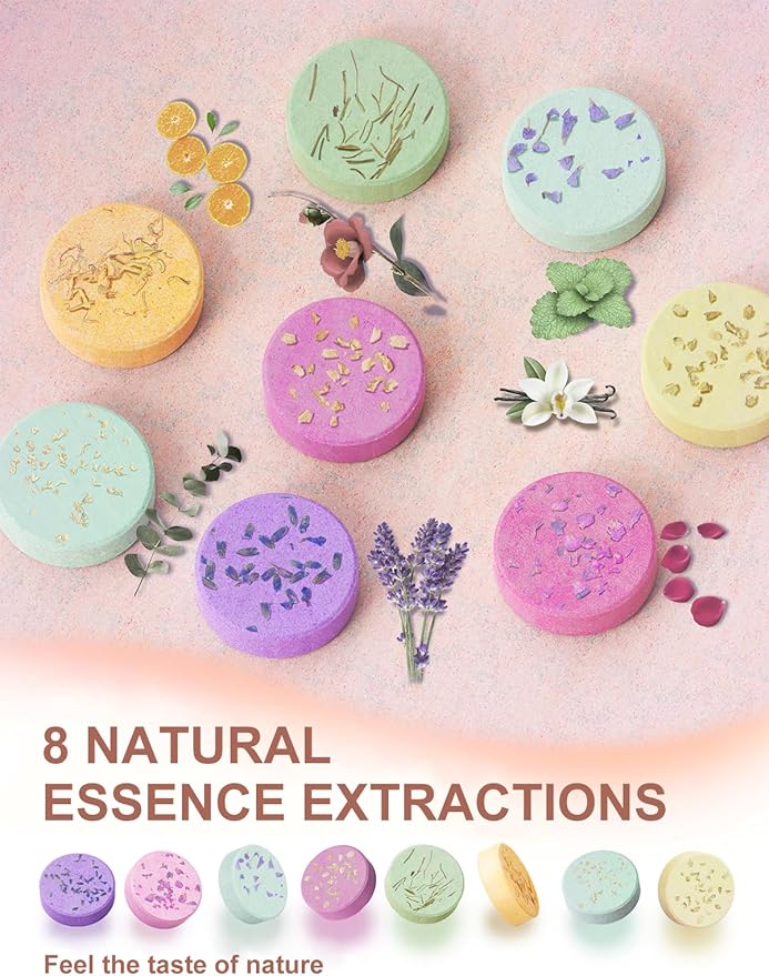 Shower Steamers Aromatherapy Stocking Stuffers 8 Scents, Christmas Gifts for Women Elegant Packaging Birthdays Gifts for Mom, Natural Essential Oil Home Spa Self Care & Relaxing