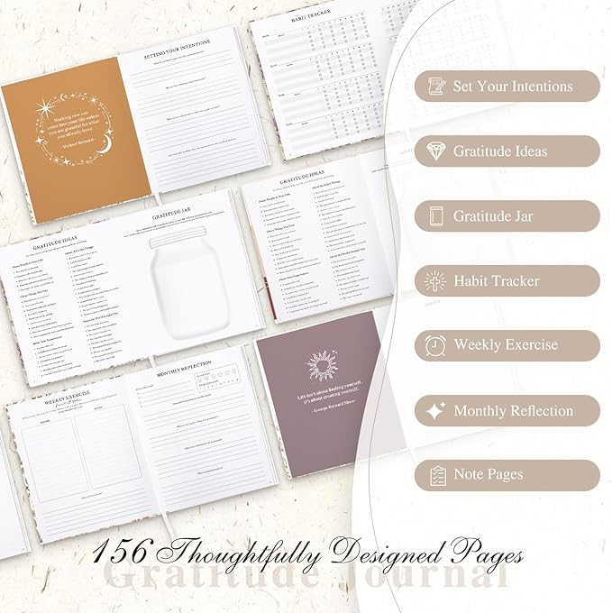 Lanpn Daily Gratitude Journal for Woman Men, 4 Month Mindfulness & Affirmation Planner, 7.8"x9.2" The 5 Minute Grateful Diary, Guided Reflection with Positivity Prompts & Quotes Undated Notebook