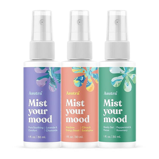ASUTRA Multi-Use Essential Oil Aromatherapy Spray (3 Scent mini Sampler), 1 fl oz Each – Mist for Face, Body, Rooms & Linens – Car, Fabric, and Bathroom Freshener