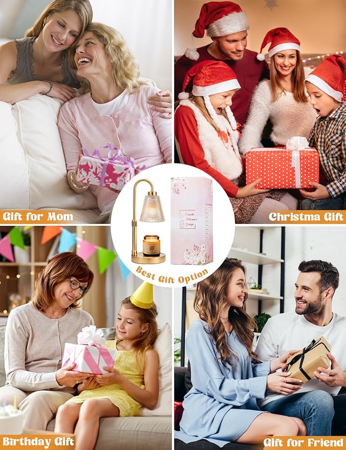 Innqoo Gold Candle Warmer Lamp with Timer, Dimmable Candle Warmer for Jar Candles, Height Adjustable Wax Melts Warmer, Birthday Gifts for Women Mom, House Warming Gifts New Home Decor