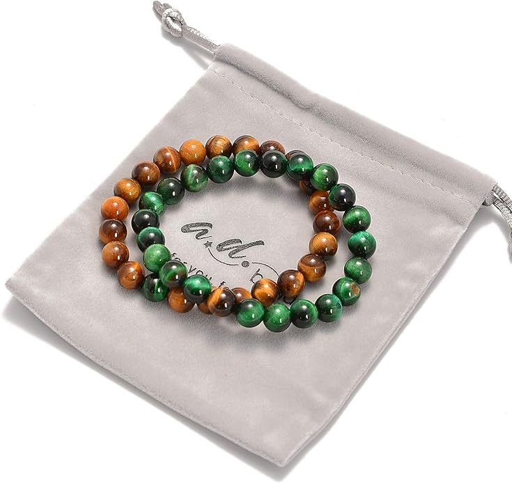 AD Beads 2Pcs His & Hers Distance Beads Bracelets Elastic Natural Stone Yoga Bracelet