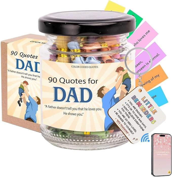 90 Messages in a Jar for Dad with NFC Keychain, Birthday Gifts for Dad, Dad Gifts from Daughter, Positive Affirmation Cards, Emotional Support Jar with Daily Affirmations for Women