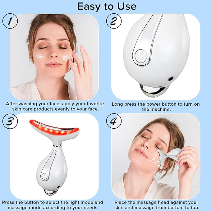 LED Light Therapy Device, Face Massager Tool for Women,Electric Facial Neck Eye Lift Massage Kit with Color LED, Red Light Therapy for Skin Beauty Firm Tightening