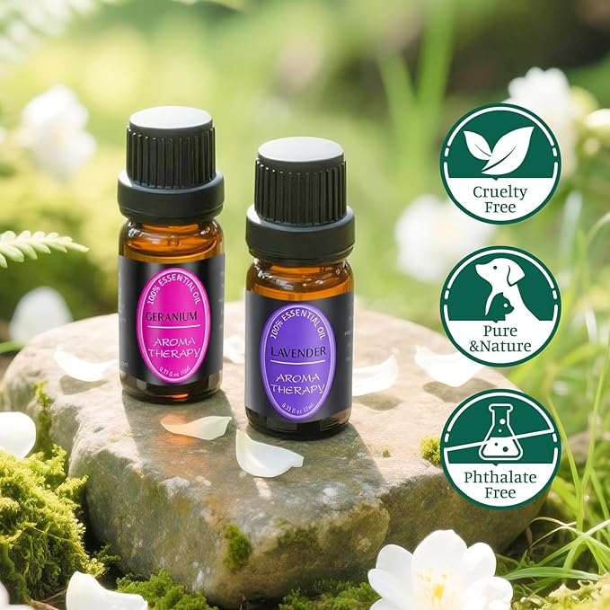 100% Natural Pure Essential Oils Set - Top 12 Organic Undiluted Oils for Aromatherapy Diffuser Plant Therapy,Candle Making,Laundry Fragrance,Humidifiers,Skin Care (0.33 Fl Oz 12 Pack)