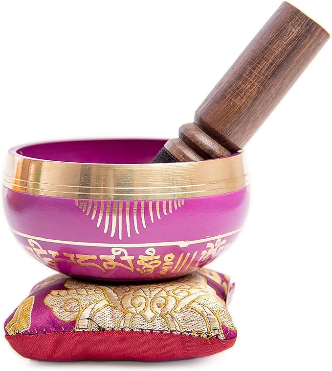 Tibetan Singing Bowl Set - Easy To Play for Beginners - Authentic Handcrafted Mindfulness Meditation Holistic Sound 7 Chakra Healing Gift by Himalayan Bazaar (Orchid)