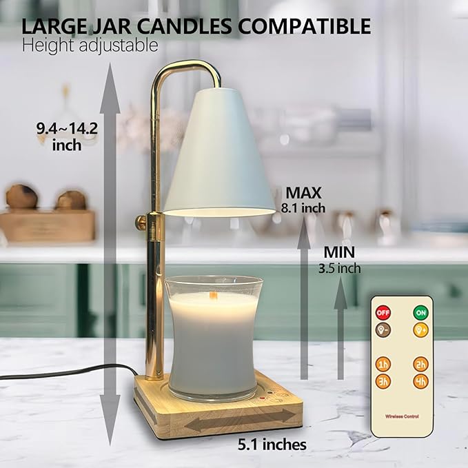 Candle Warmer Lamp with Timer Electric Wax Warmer for Scented Wax Melt Warmer Melter for Jar Candles Touch and Remote Control Dimmable Adjustable Height Gifts for Women 2 Bulbs,White Metal